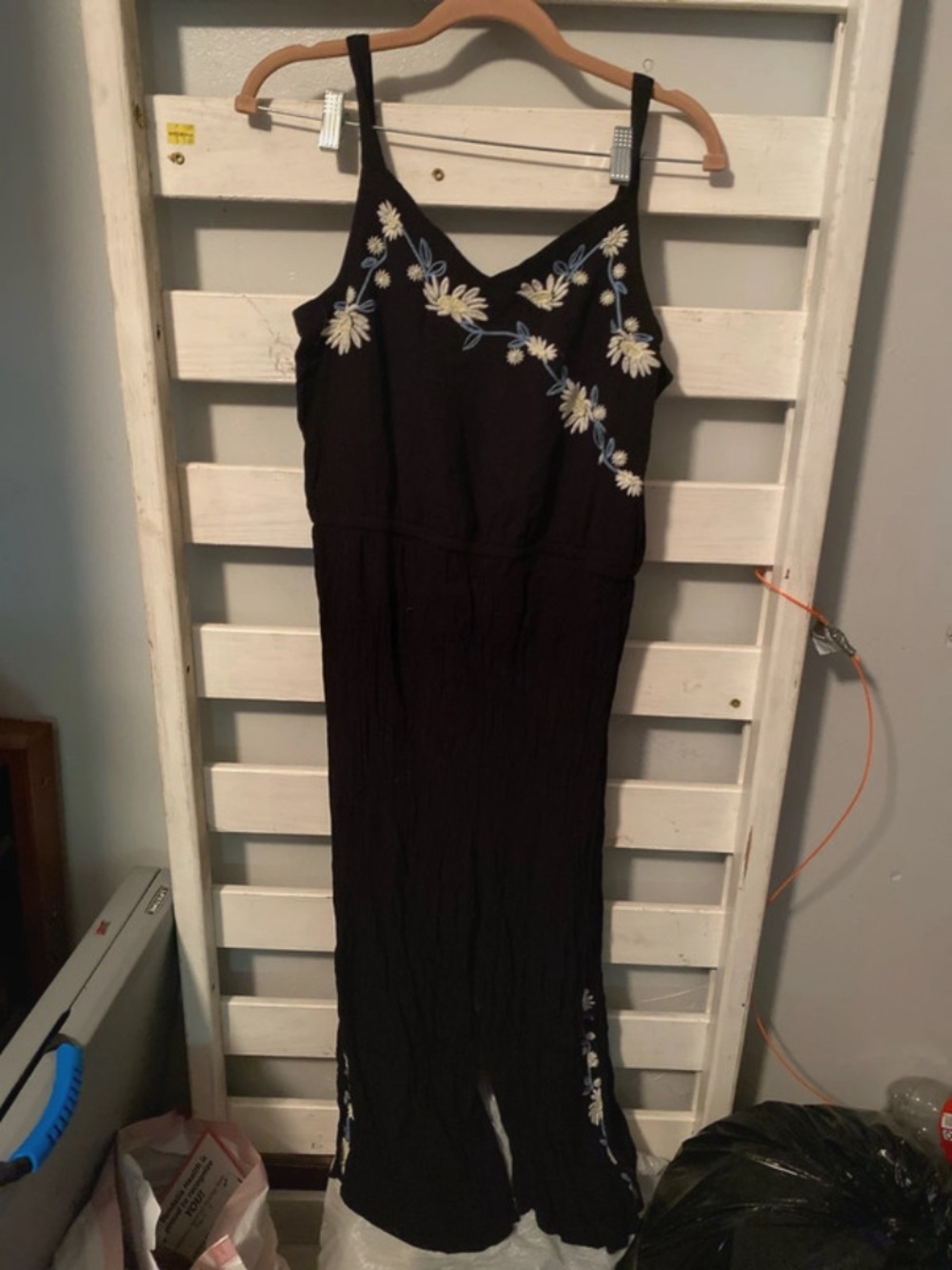 Justice Black Maxi Dress with White & Light Blue Floral Embroidery